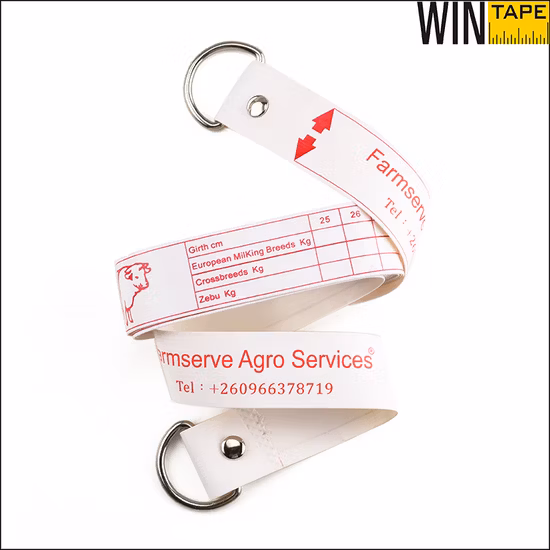 Logotipo da marca vermelho 250 metros medindo fita de peso de animal vaca