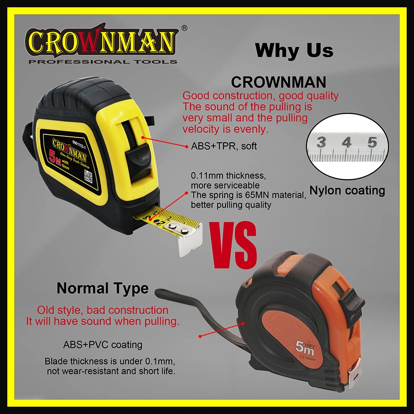 Crownman Measuring Tool, Nylon Coated Metric 3m/5m/7.5m Steel Measuring Tape